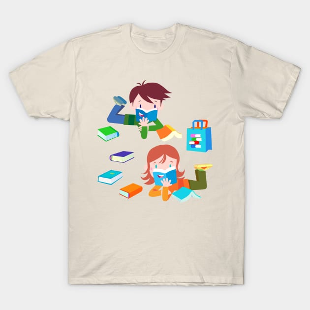 Two kids in library T-Shirt by duxpavlic